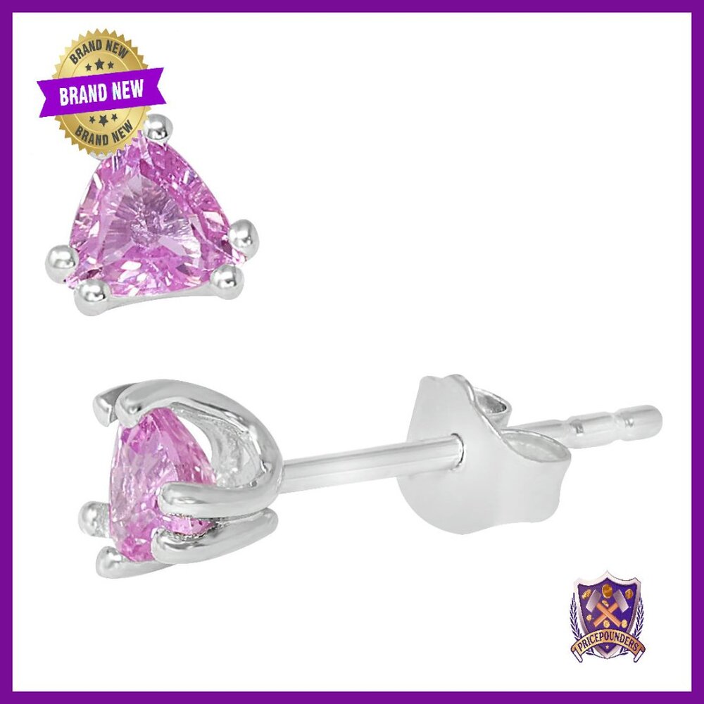 14k White Gold Pink Sapphire Stud Earrings 4mm Trillion Cut